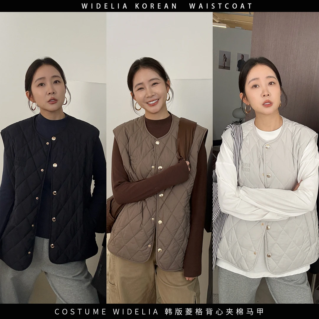 widelia秋冬9325保暖Miu系夹棉马甲背心韩版时尚菱格加厚棉服马夹