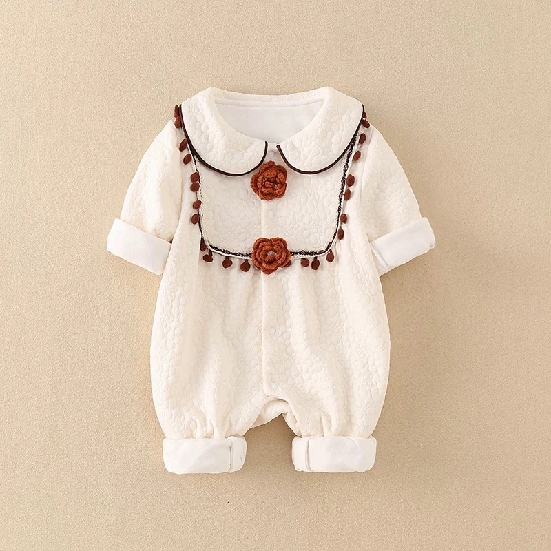 新生婴儿衣服秋季女宝宝连体衣满月百天淑女小花外出哈衣春秋爬服