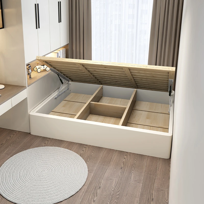 榻榻米高箱床无床头储物床实木排骨架床