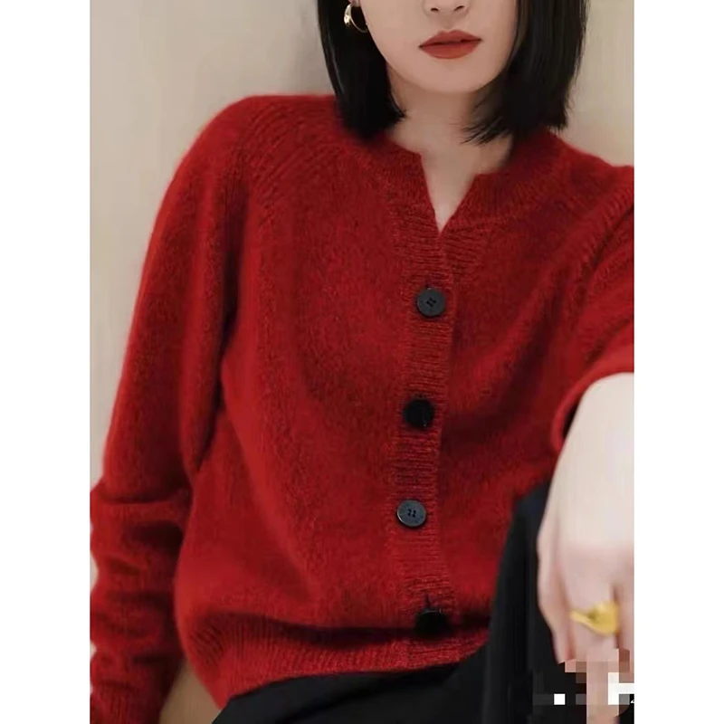 张兰 小禾喜庆圣诞红 康A花纱山羊绒 重磅加厚羊绒开衫 秋冬外套