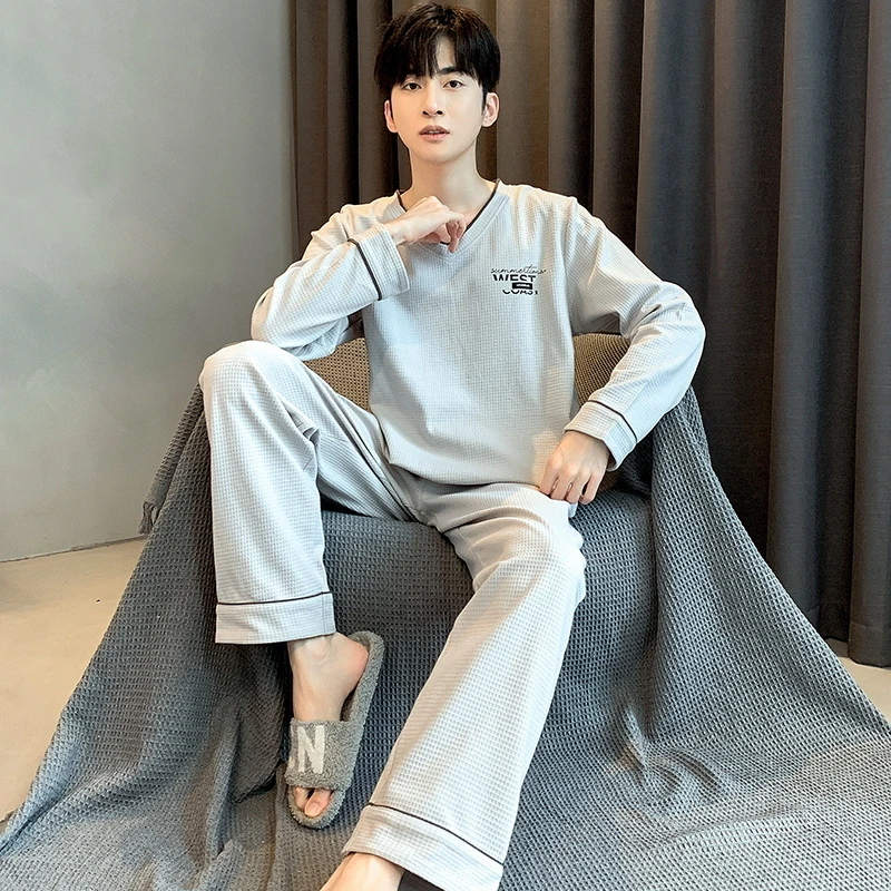 春秋季新款男士睡衣男长袖长裤宽松7604秋冬家居服套装秋冬天韩版