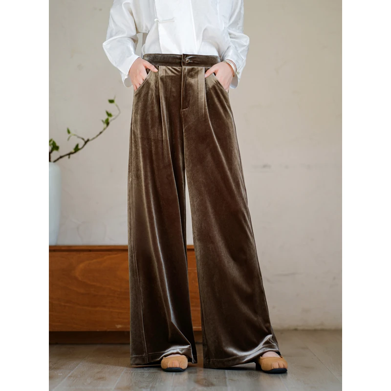 艺在【金陵】原创秋季直筒裤女丝绒休闲裤垂感显瘦长裤百搭YQ232