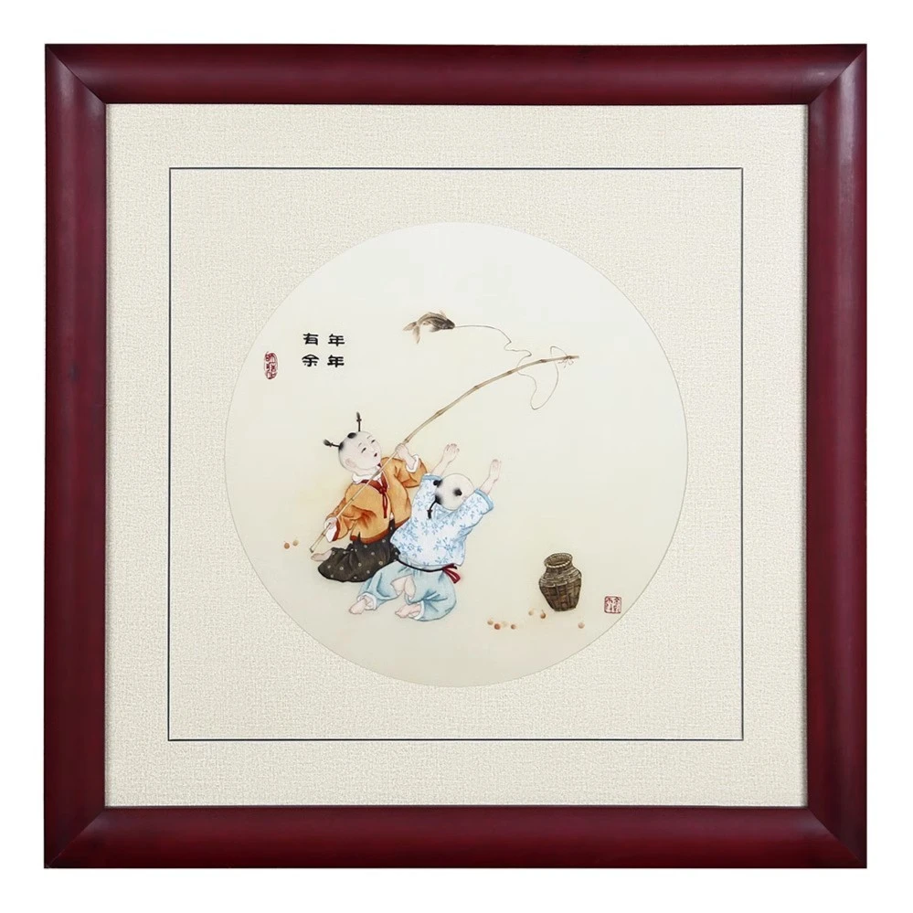 金彩霞湘绣童子系列单面绣家居装饰挂画非遗中华老字号