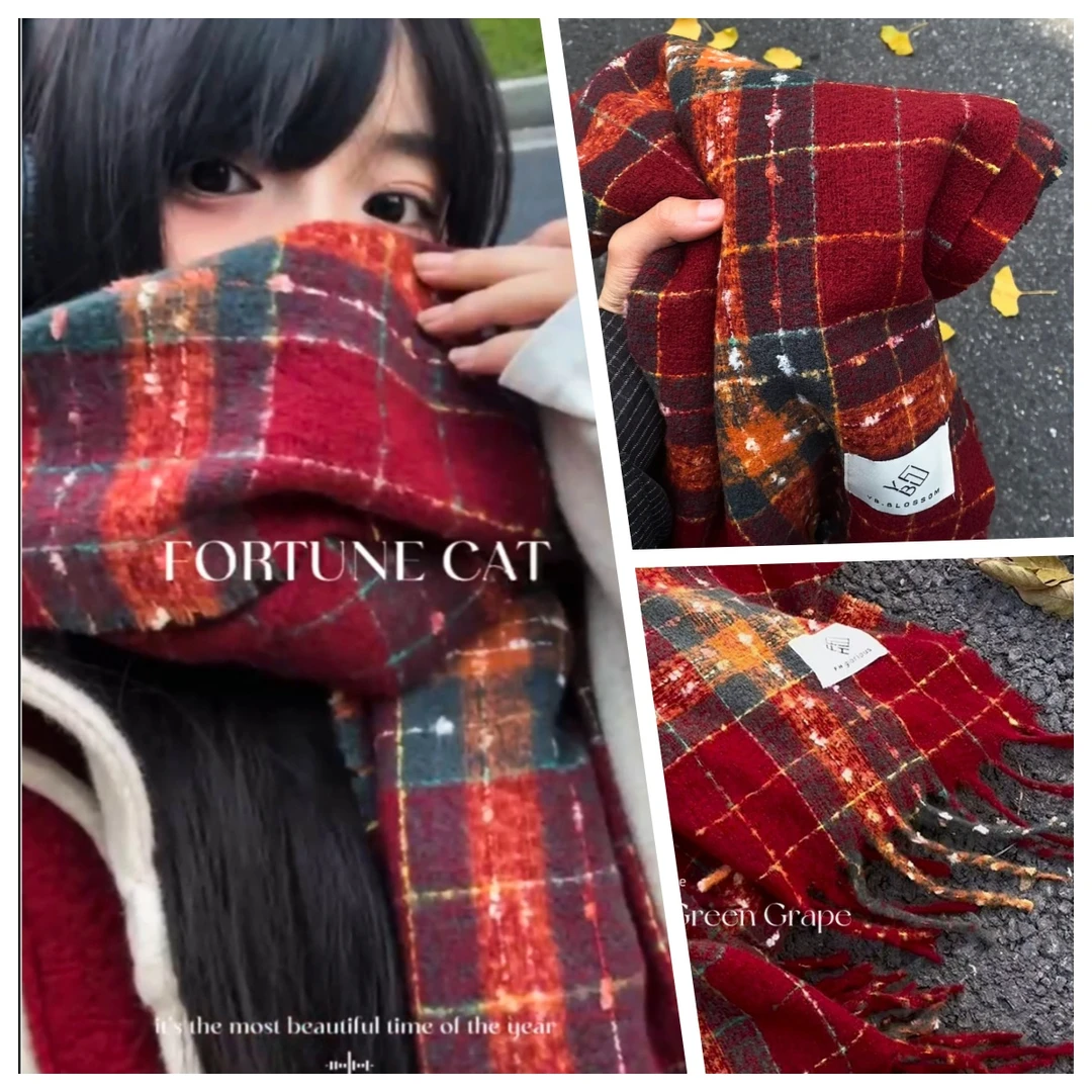 红色秋冬季围巾2024新款新年红韩系氛围感加厚圣诞送女生保暖围脖