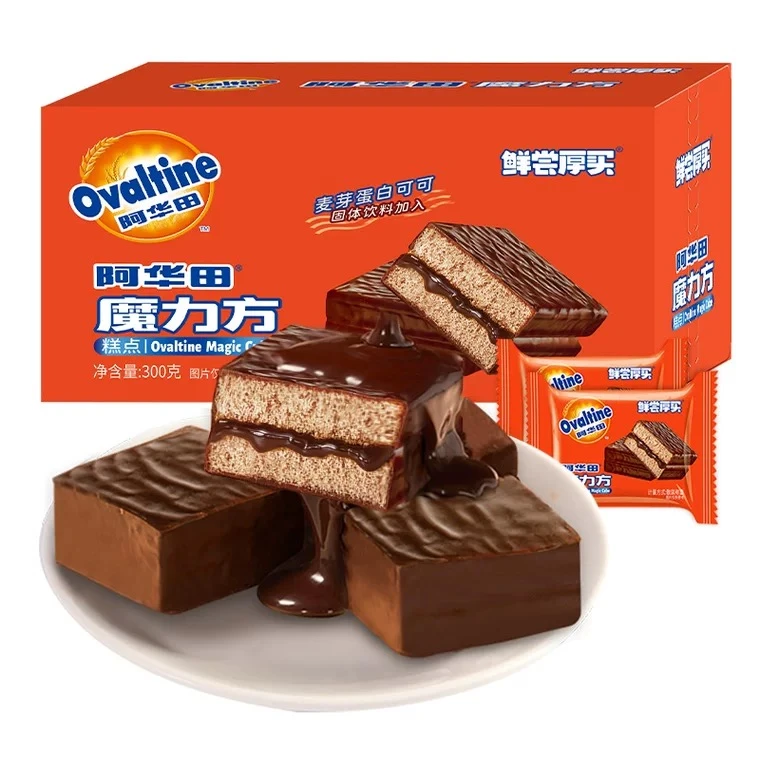 阿华田鲜尝厚买魔力方黑白巧克力涂层蛋糕早餐可可夹心风味点心