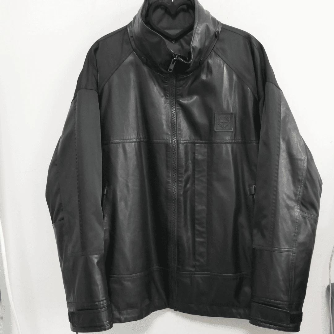 DO-225-1东欧立领拼接科技布拼皮羽绒服