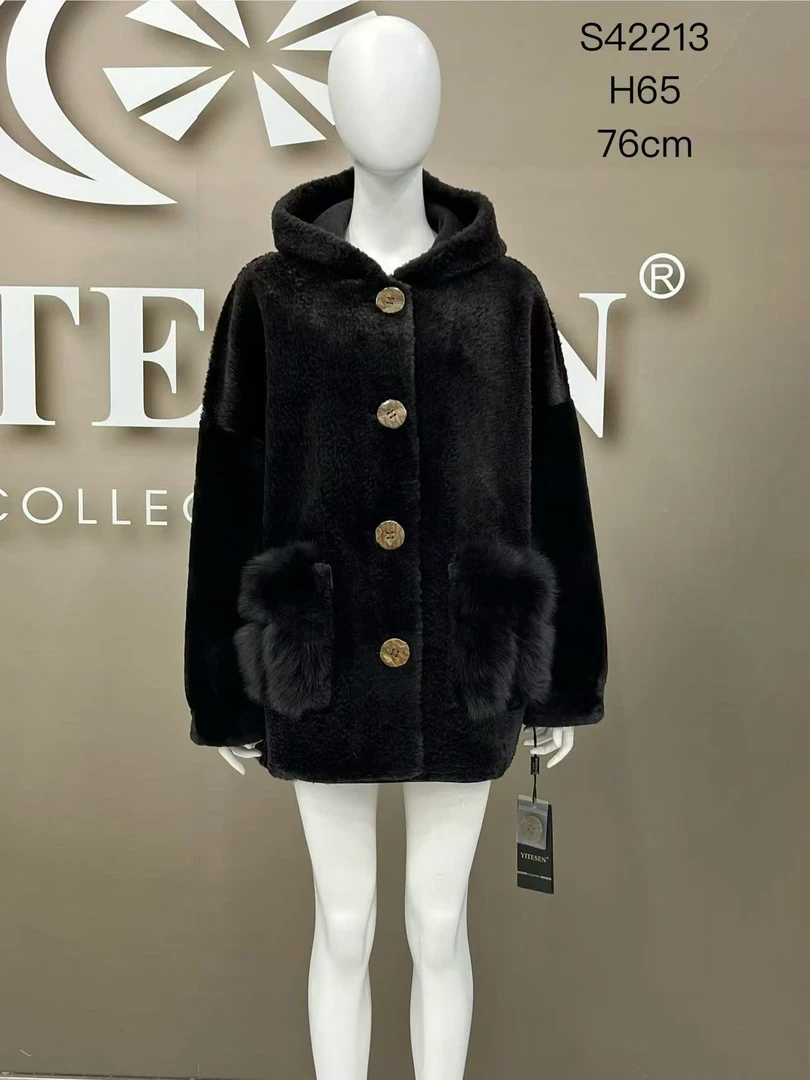 人造皮草 DO-S42213东欧正反穿大狐兜连帽剪绒外套
