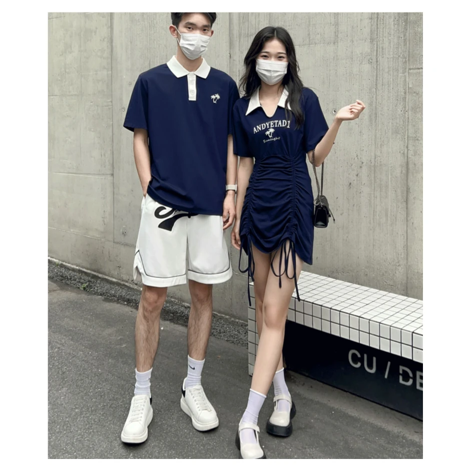 情侣装一裙一衣夏季新款2025高级感气质连衣裙甜美风穿搭Polo短袖