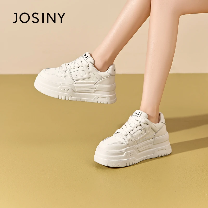 卓诗尼圆头平底休闲板鞋女2025春秋新款低帮系带厚底增高软底女鞋