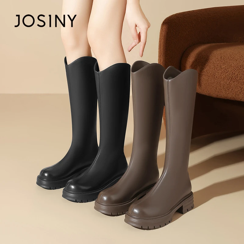 JOSINY/卓诗尼骑士靴厚底高筒靴小个子女靴时尚百搭粗跟过膝