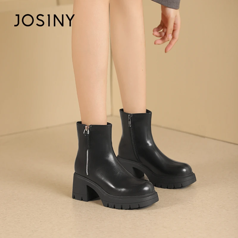 JOSINY/卓诗尼厚底马丁靴单靴冬季新款圆头加厚雅丹风时装靴女