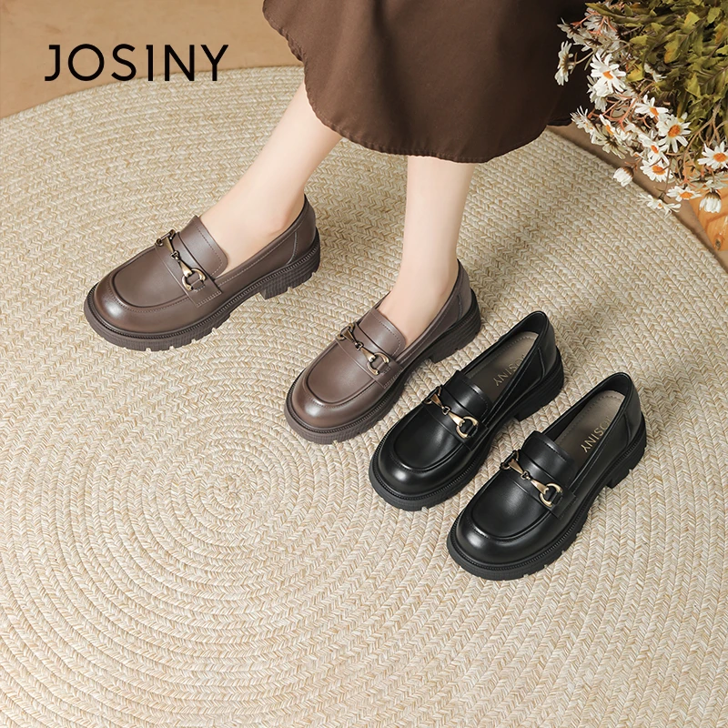 卓诗尼2024春季新款经典百搭复古单鞋女粗跟圆头乐福鞋491A27121