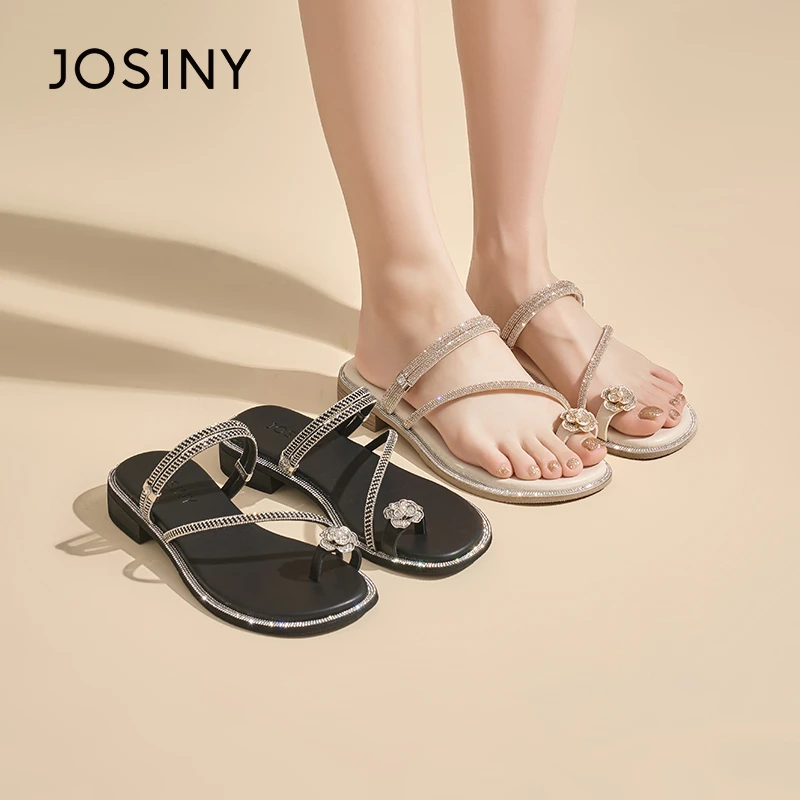 卓诗尼法式凉鞋2024年夏季新款水钻一字带两穿气质拖鞋4J1A51152