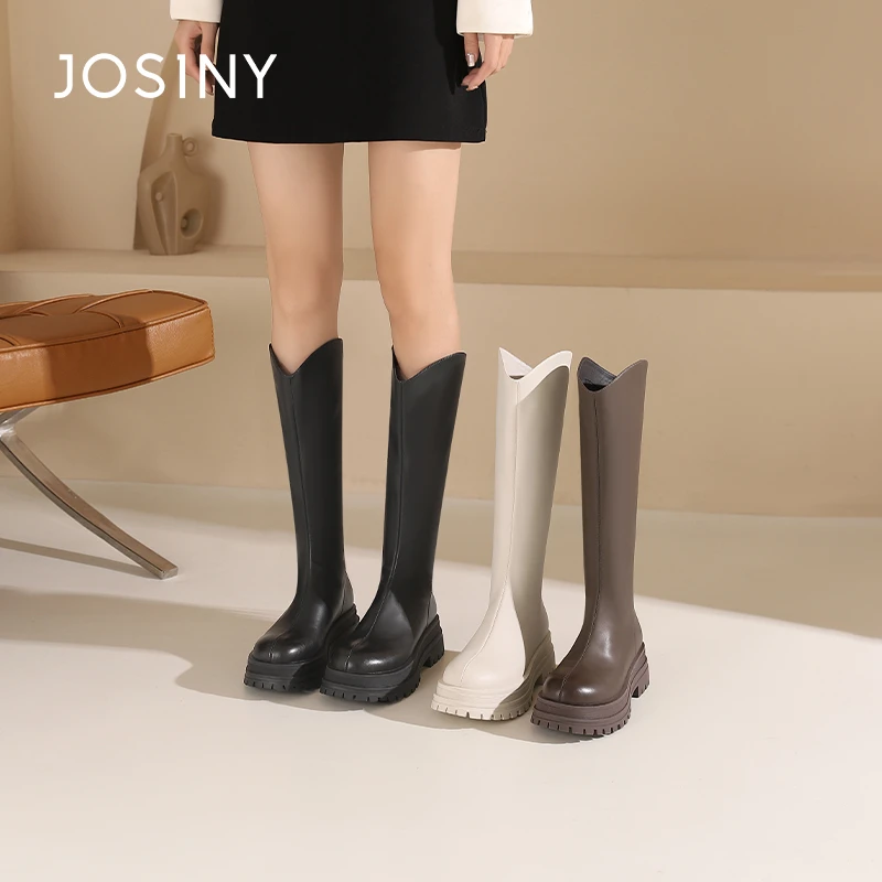 卓诗尼厚底长筒骑士靴女2025新款英伦风显高显瘦时尚百搭轻奢靴子