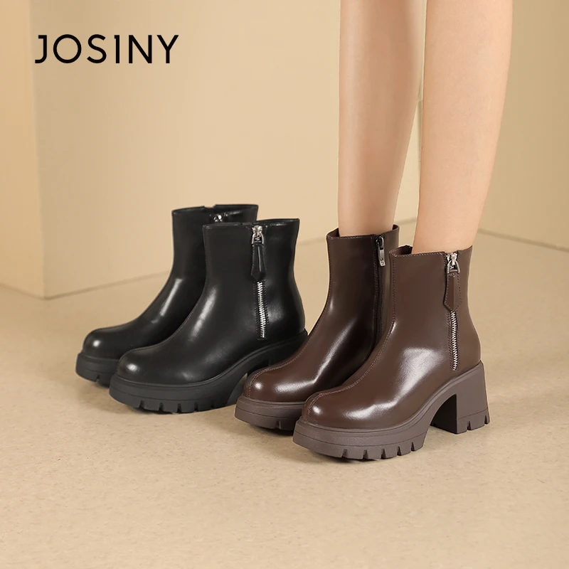 JOSINY/卓诗尼复古侧拉链时装靴2025新款时尚百搭轻奢流行短靴