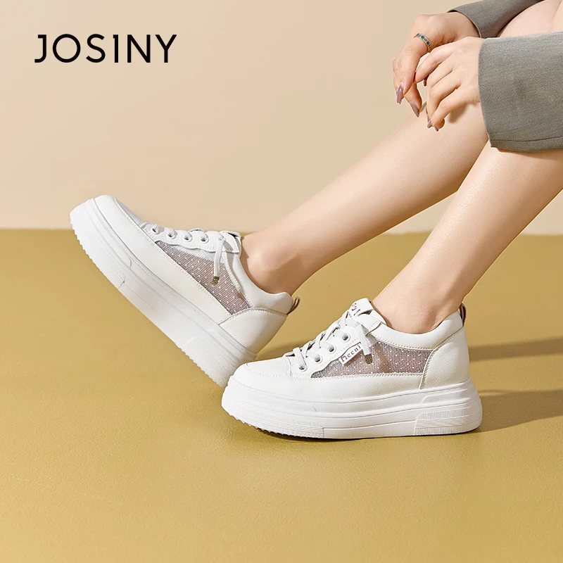 卓诗尼2024春夏时尚百搭小白鞋系带透气网面厚底板鞋4J1A21482