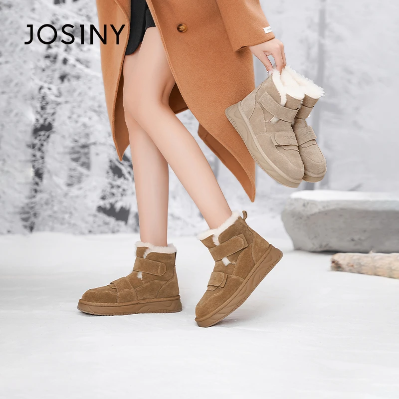 卓诗尼平底高帮短靴女2024冬新款加绒加厚轻便百搭ins时尚雪地靴