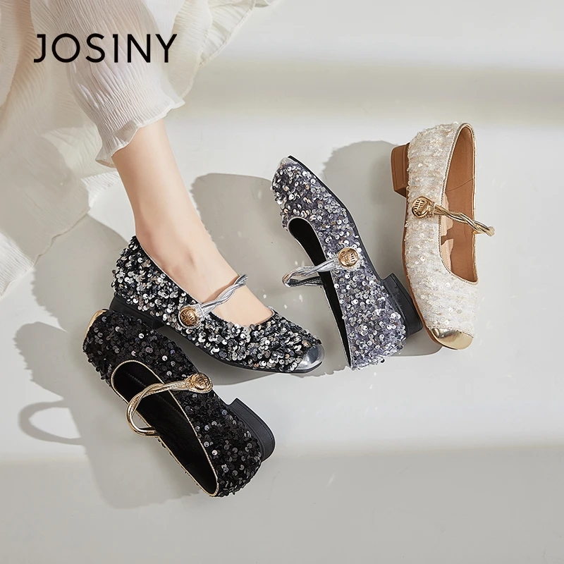 卓诗尼千金风亮片玛丽珍女鞋2025夏季新款外穿休闲低跟气质单鞋