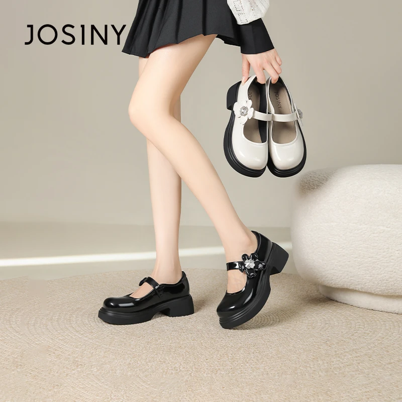 卓诗尼厚底玛丽珍鞋女2024秋季新款圆头一字带法式单鞋402A12183