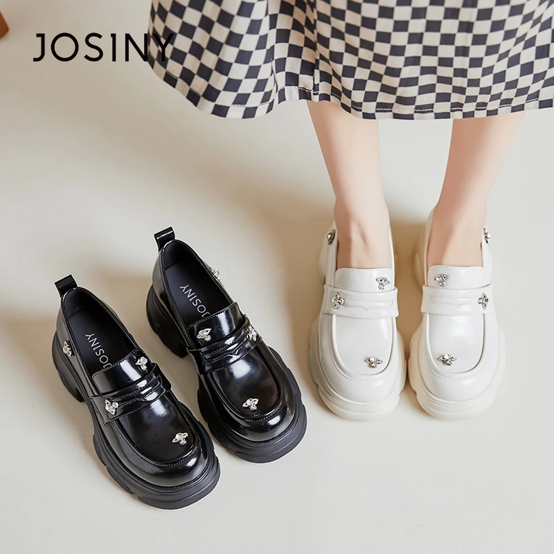 卓诗尼厚底乐福鞋女2024秋季新款百搭JK学院风时尚休闲水钻小皮鞋