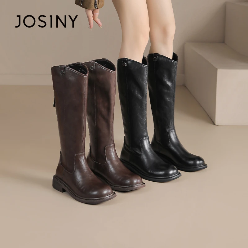 卓诗尼2025圆头粗跟不过膝长筒靴女冬季新款休闲百搭软底时装靴