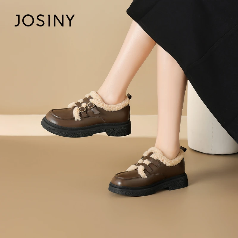 卓诗尼皮鞋加绒保暖乐福鞋2024秋冬新款女外穿厚底软底401A20016