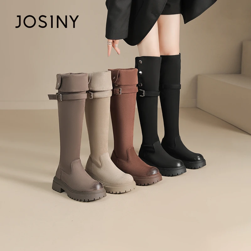 卓诗尼秋冬新款美拉德过膝靴2023年爆款两穿骑士靴加绒小个子厚底