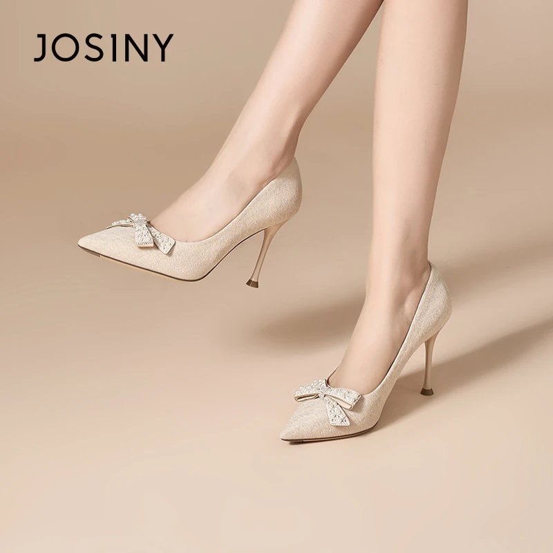 卓诗尼细跟高跟鞋女2025春珍珠蝴蝶结温柔气质法式女鞋492A10061