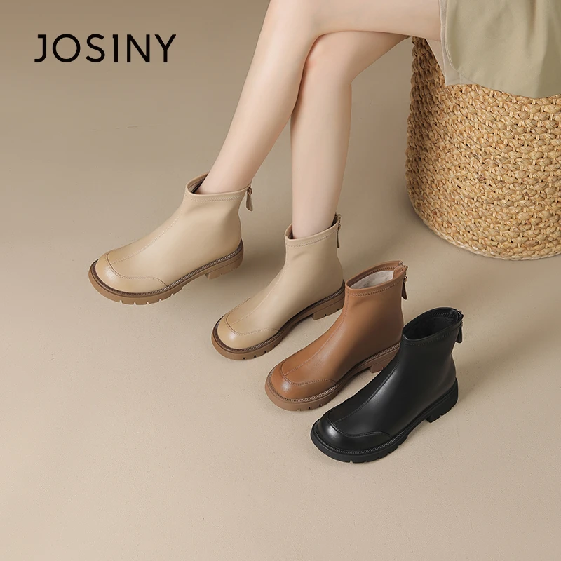 JOSINY/卓诗尼2024秋冬新款小众马丁靴女低跟百搭小短靴361H64144