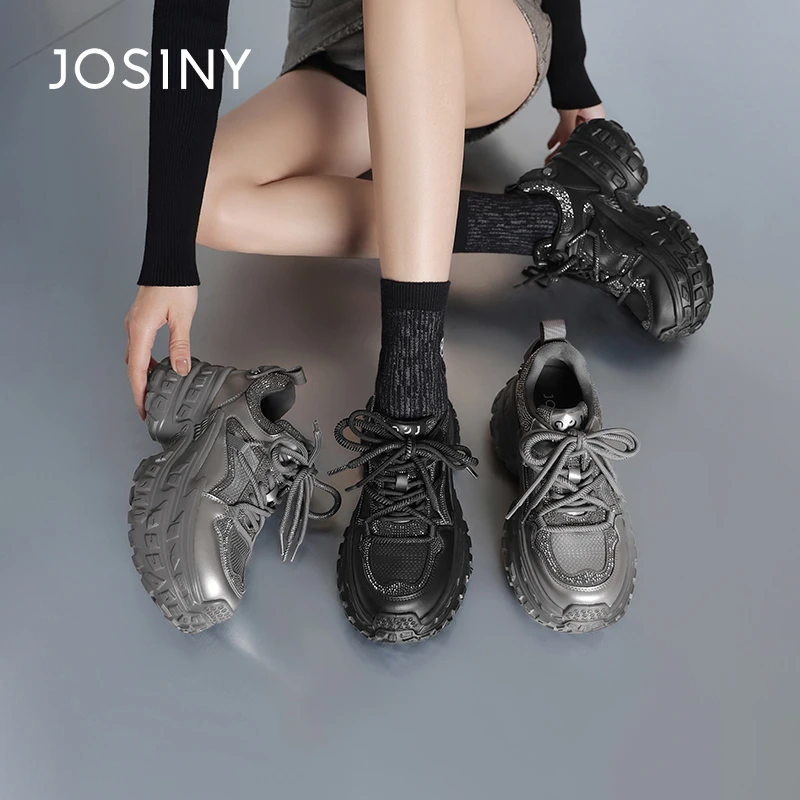 卓诗尼ins风网面增高老爹鞋2024冬季新款网红外出潮流时尚百搭