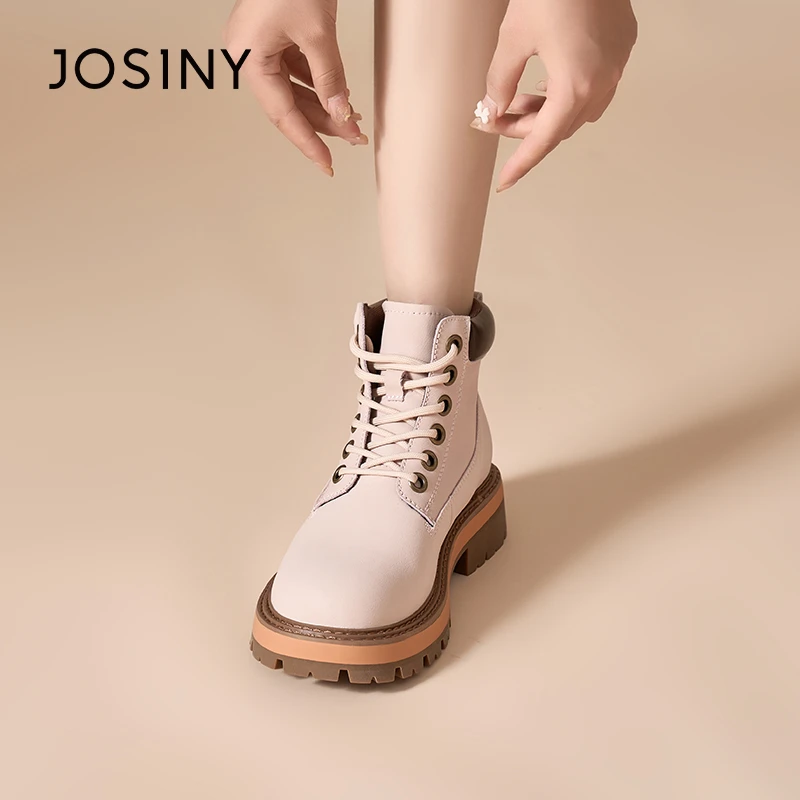 卓诗尼厚底粗跟马丁靴女2023年秋冬粉色多巴胺百搭短靴352S68334