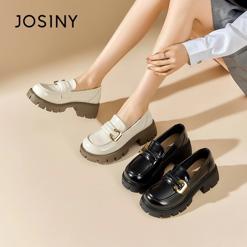 卓诗尼厚底ins风显瘦乐福鞋女2023年新款增高小皮鞋百搭休闲单鞋