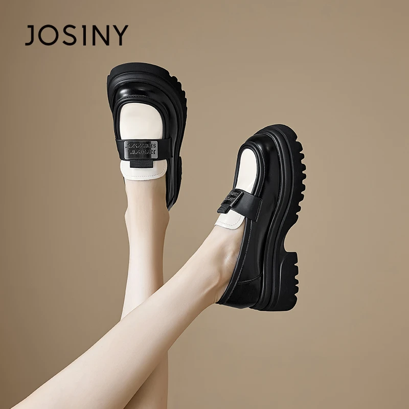 卓诗尼春季百搭厚底乐福鞋女鞋圆头英伦风小皮鞋时尚1561