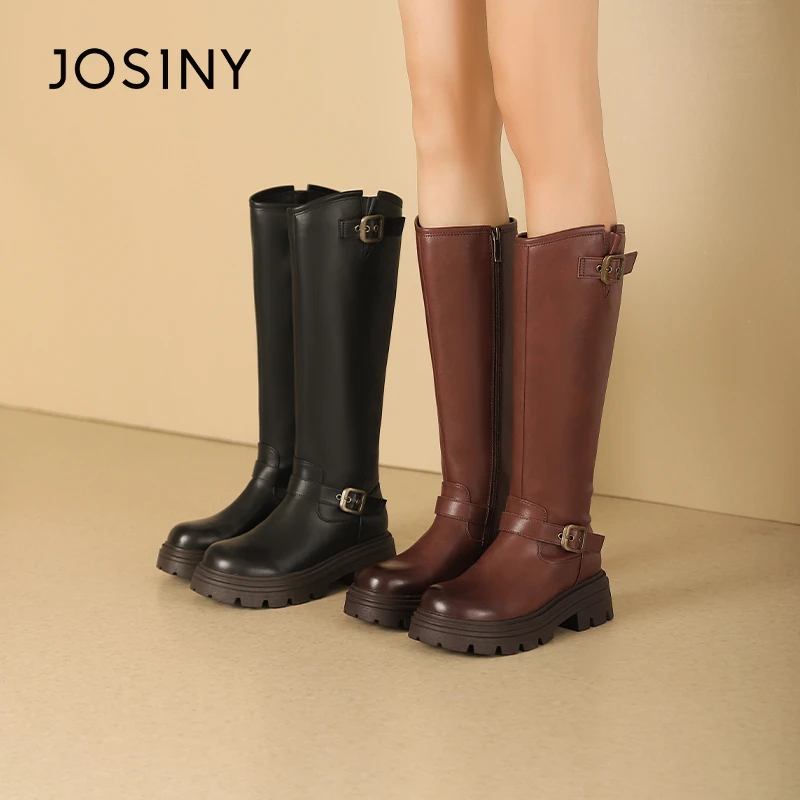 JOSINY/卓诗尼秋冬长筒靴骑士靴长靴冬季显瘦高筒靴复古棕色靴女