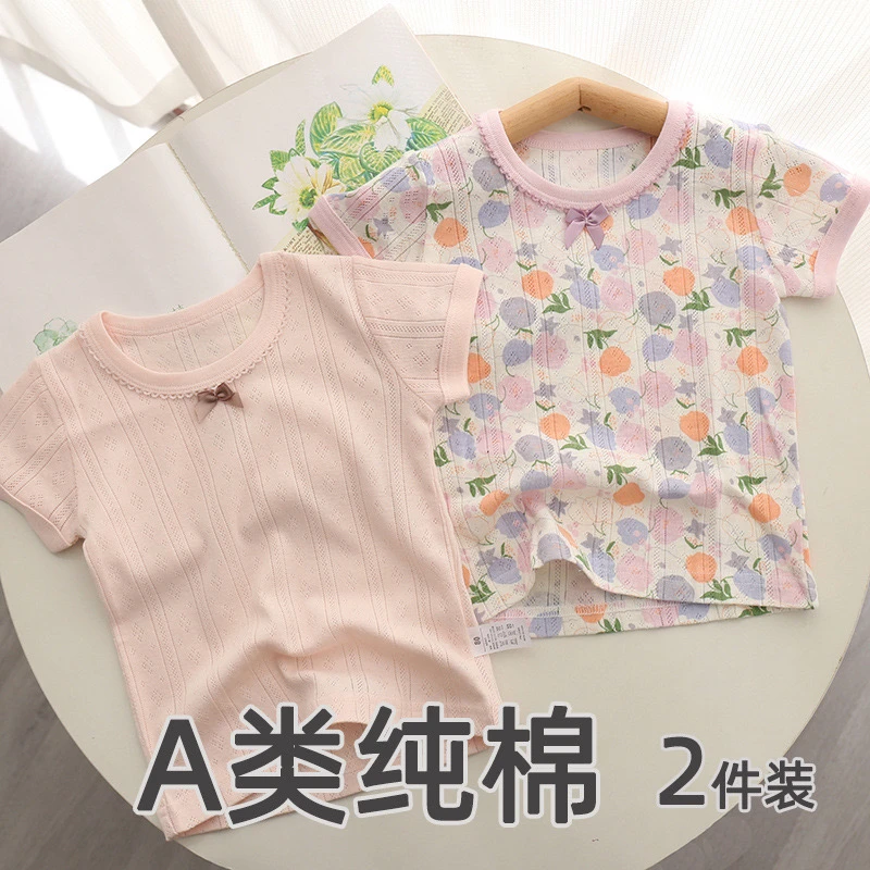 纯棉夏季日系中小儿童装短袖全棉女童宝宝短袖t恤家居外穿