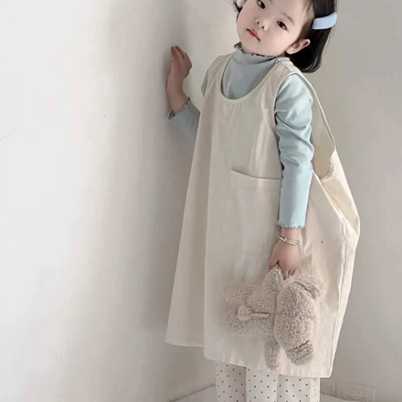 女童连衣裙2025夏季韩版时尚女孩简约纯色背心裙儿童叠穿无袖裙子