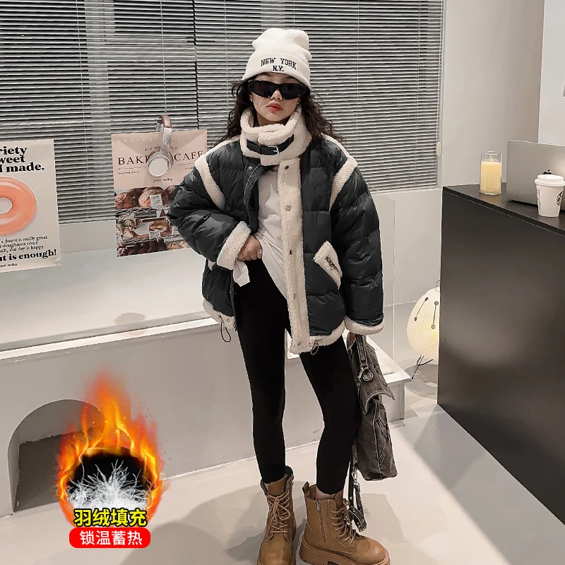 亲子羽绒服外套2023冬季新款儿童时髦洋气加厚保暖白鸭绒上衣女潮