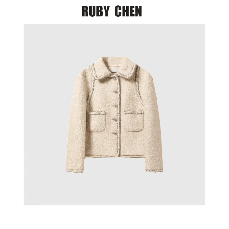 ruby~法式轻奢温柔白月光减龄圈圈肌理小香风断外套女2025春季新