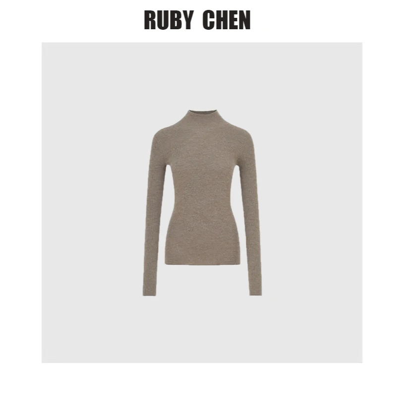 小雨~纯色百搭半高领针织衫2024新款修身高弹打底上衣女