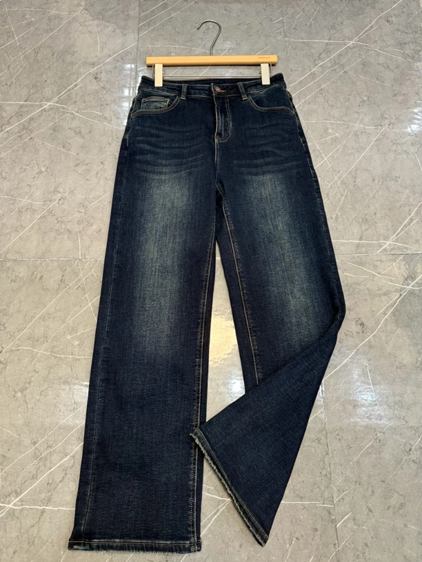 【墨涵精选】加绒新款显瘦简约高弹牛仔直筒裤25586