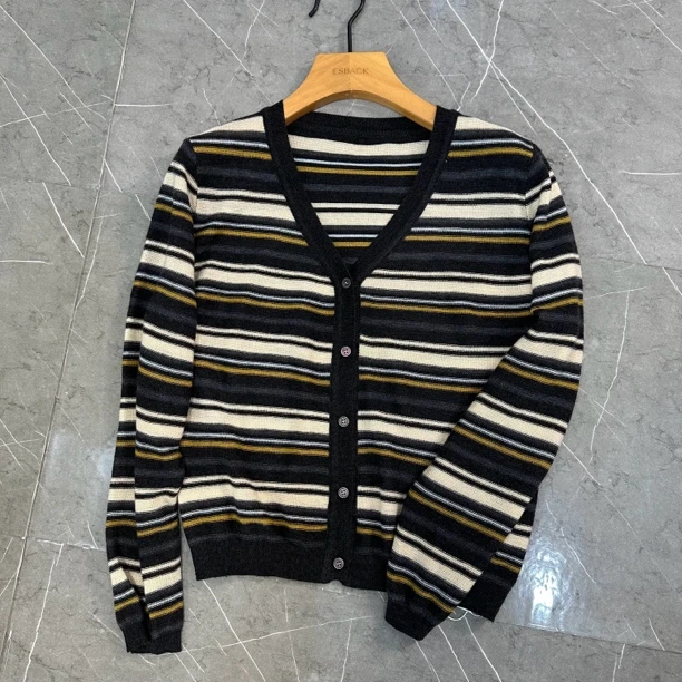 【墨涵精选】百搭减龄显瘦气质休闲条纹针织衫99874