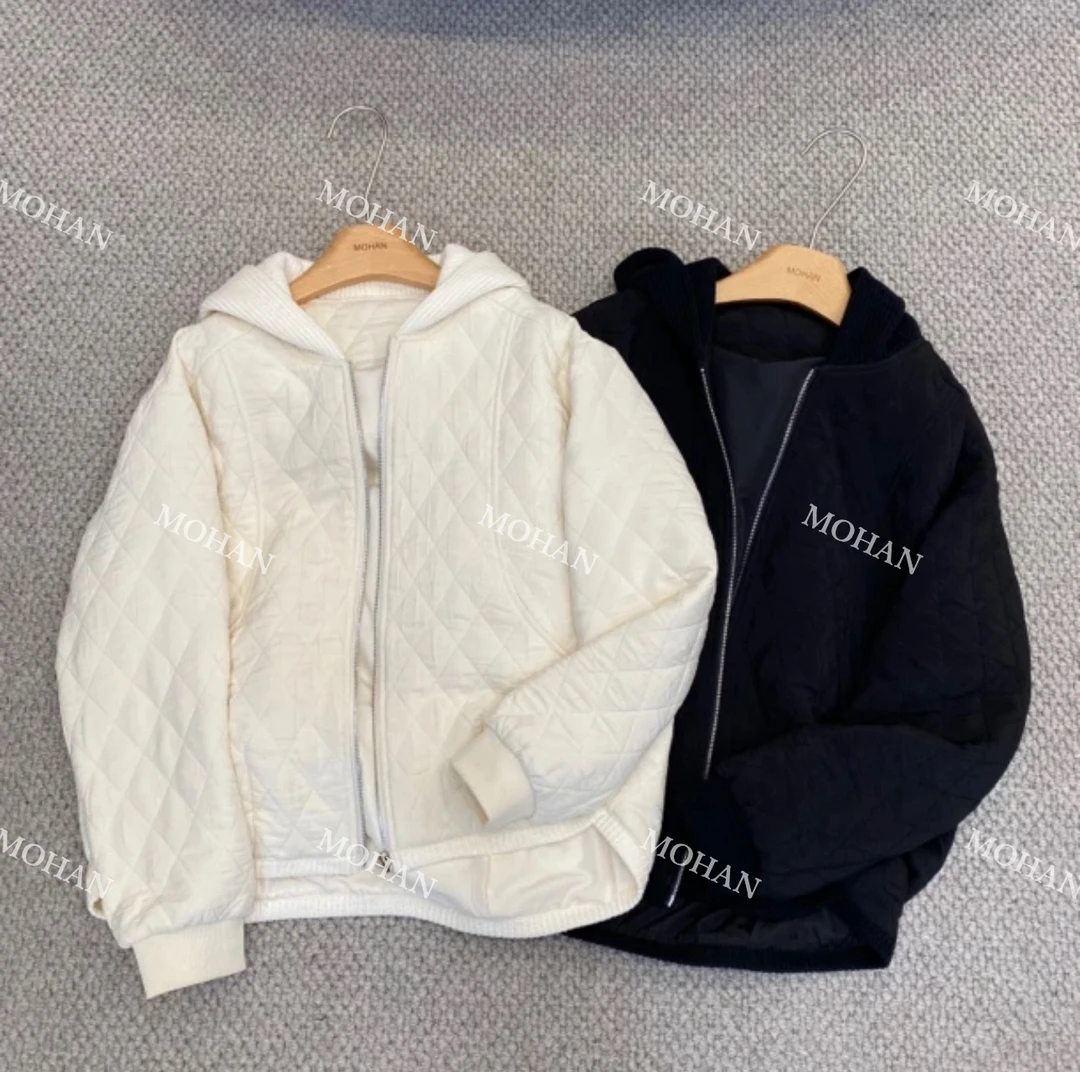 【墨涵精选】拼接韩版气质百搭显瘦休闲连帽短外套09107