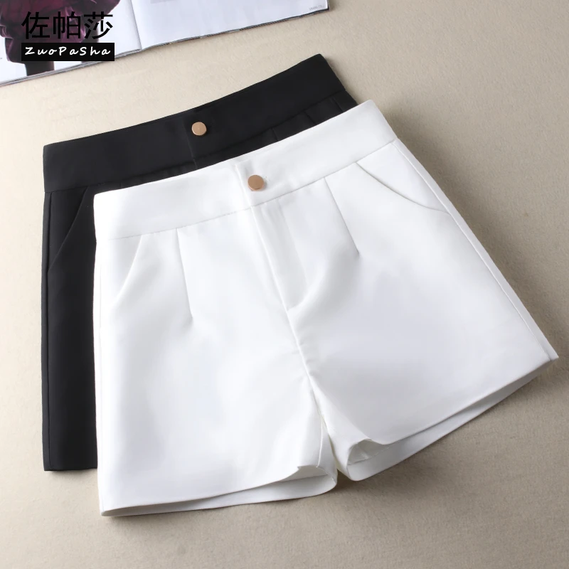白色西装短裤女春2025新款春夏高腰显瘦黑色外穿百搭阔腿A字热裤