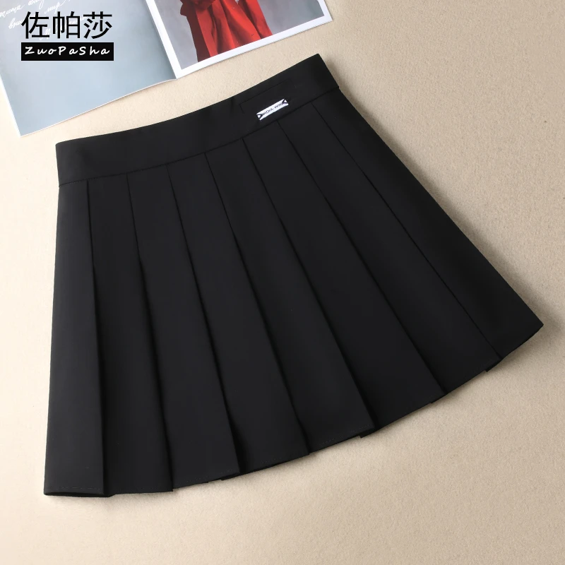 黑色西装百褶短裙女2025春秋新款高腰显瘦jk学院风a字时尚半身裙