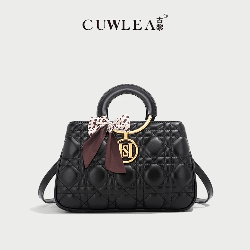 【CUWLEA/古黎】2023菱格手提包单肩斜挎手拎GL-6009-2(送丝巾礼盒）