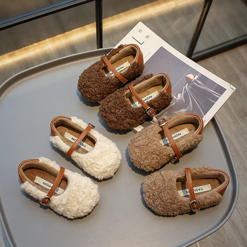 女童加绒毛毛鞋2024秋冬季新款韩版时尚防滑保暖女宝宝软底豆豆鞋