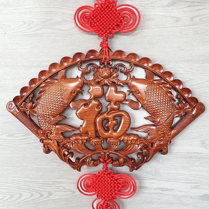 中国结桃木福字扇形挂件客厅玄关进门装饰家居装饰新居乔迁送礼