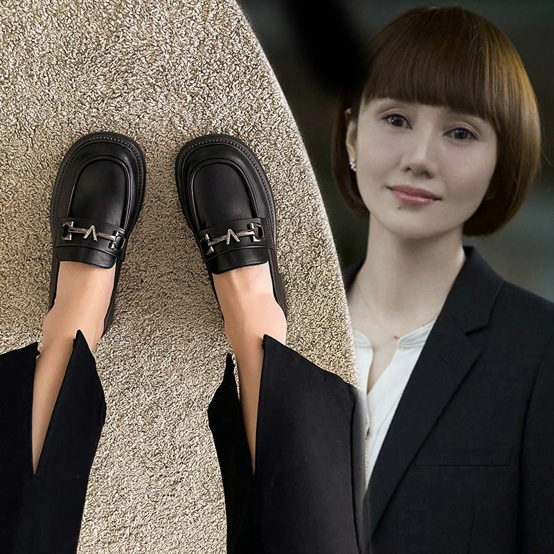 小皮鞋女2023春秋季新款韩版英伦风圆头平底休闲一脚蹬乐福单鞋ZO