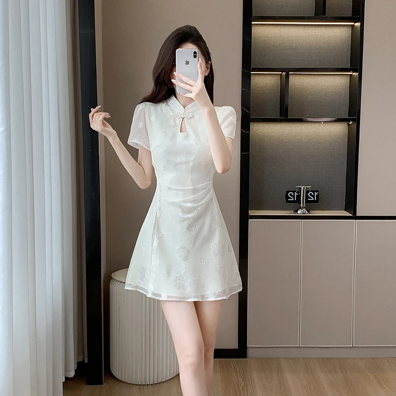 2024夏季新款国风提花旗袍高考毕业季改良新中式连衣裙女收腰气质