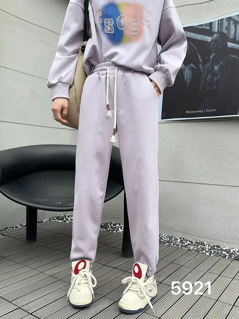 针织亮色束脚裤时尚百搭宽松显瘦高腰纯色韩版抽绳长裤薄款夏季